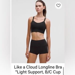 lululemon Black like a cloud longline Bra size 6